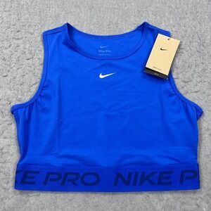 NEW Nike Pro Dri-FIT Cropped Tank Top Women's Medium Blue Center Swoosh Training
